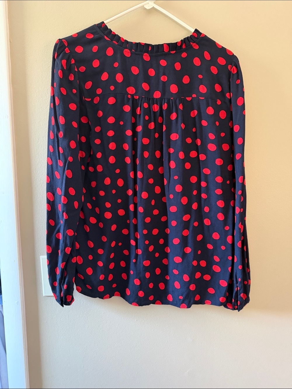 LOFT Navy Blouse with Red Polka Dots